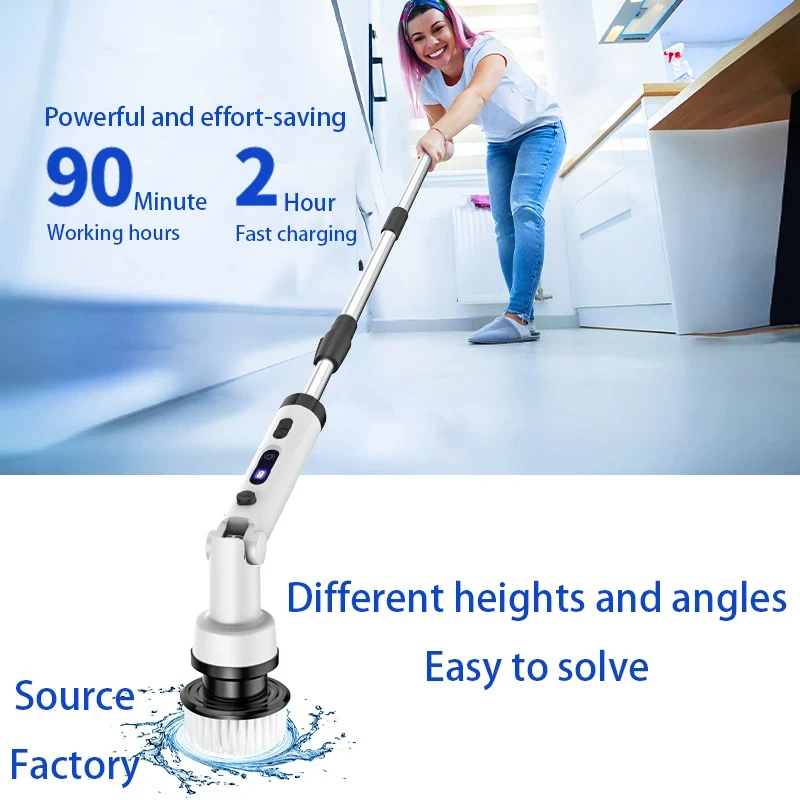 (image for) Foldable Rotating Cordless Long Handle Electric Cleaning Brush with 9 Heads Long Handle Electric Cleaning Brush Household Handheld Multifunctional Foldable Rotating No Dead Angle Cleaning Kit
