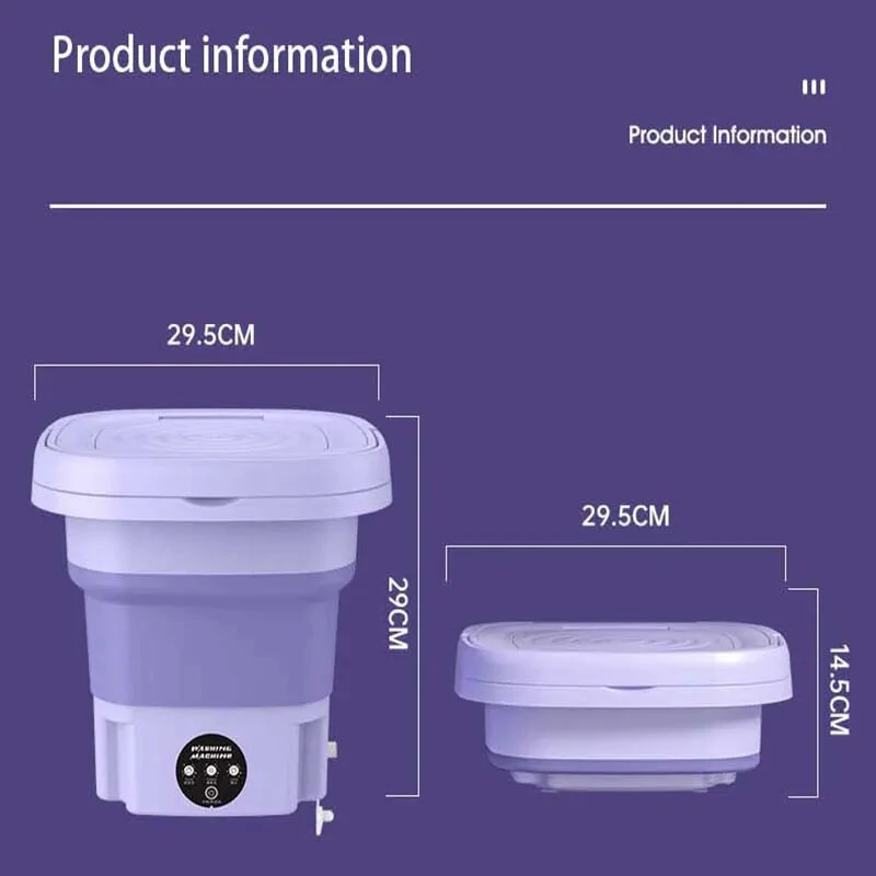 (image for) Portable Folding Mini Washing Machine 10W with Spin-Dry 8L Capacity Compact Design for Small Items Easy Operation Available in Lavender and Mint Green 110V or 220V Plug Option
