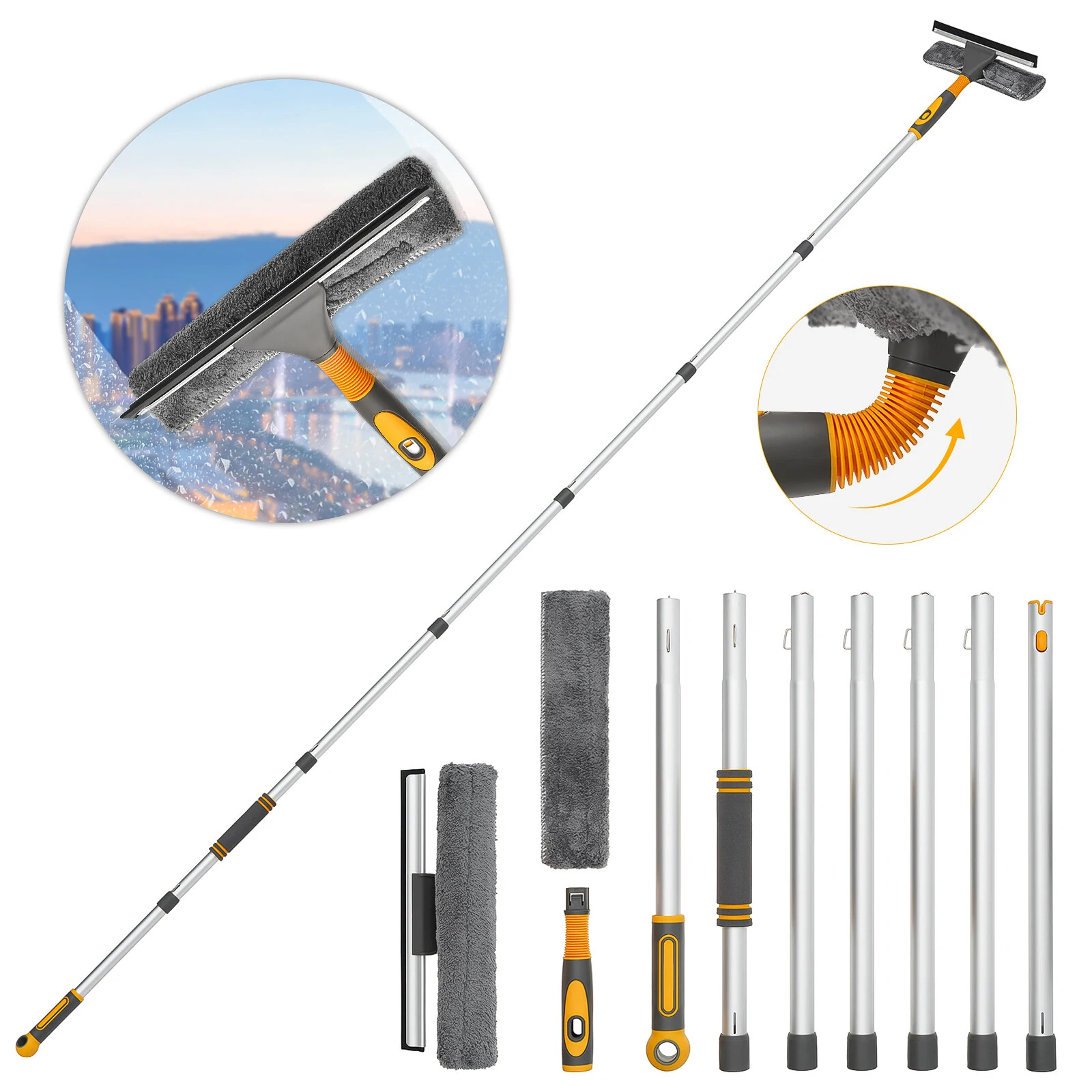 Professional Window Squeegee Cleaner, 2 in 1 Shower Squeegee with Extension Pole, 103 IN Telescopic Window Washing Equipment with Bendable Head, Glass Cleaning Tools for Indoor/Outdoor High W (image for) Professional Window Squeegee Cleaner, 2 in 1 Shower Squeegee with Extension Pole, 103 IN Telescopic Window Washing Equipment with Bendable Head, Glass Cleaning Tools for Indoor/Outdoor High W